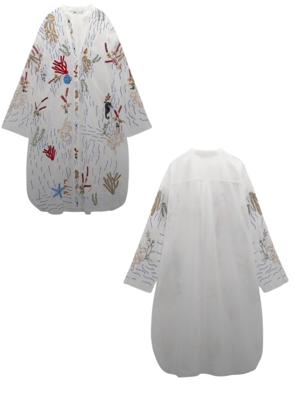 Zara Sea Life Embroidered Shirt Dress XL White Cotton Beach Cover Up Resortcore - Picture 3 of 13